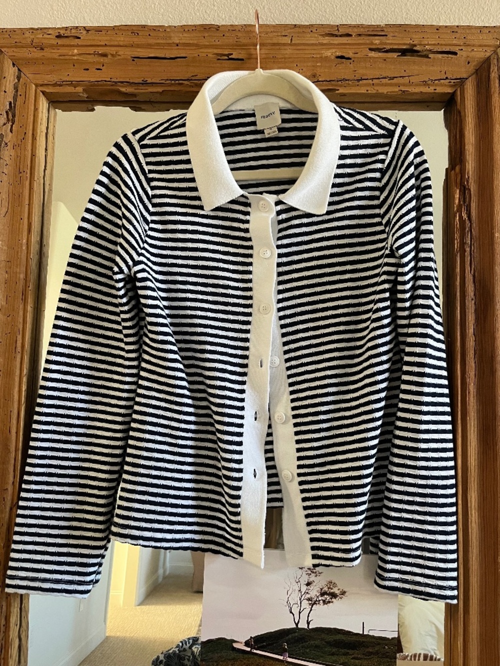 Maeve blue and white striped button up
